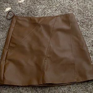 Brown faux leather wrap around skirt
